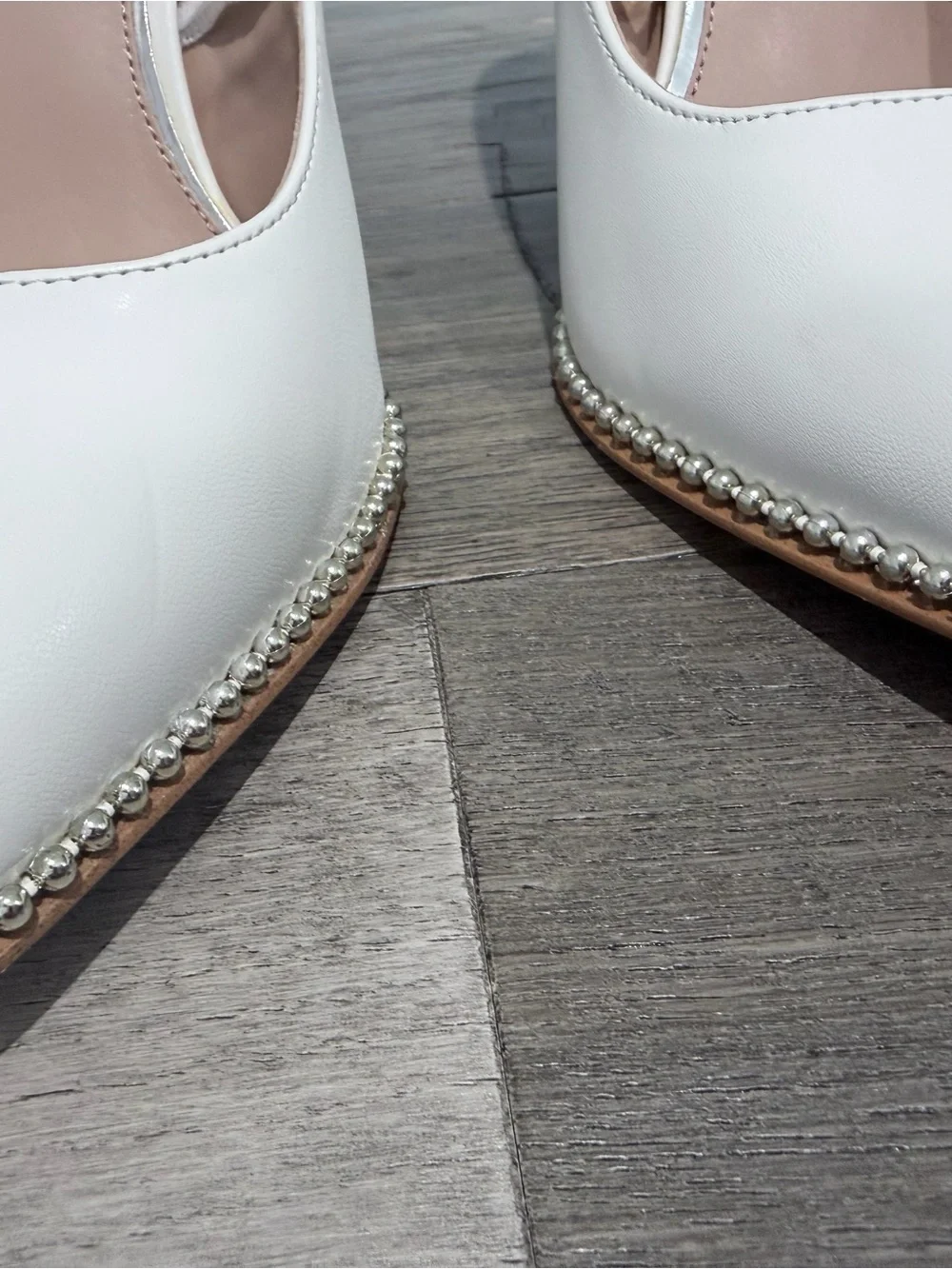 BCBGeneration White Pointed Toe Heels with Crystal Edge